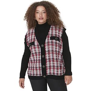 Trendyol Dames V-hals Plaid Relaxed Plus Size Sweater, Rood, 4XL, Rood, 4XL