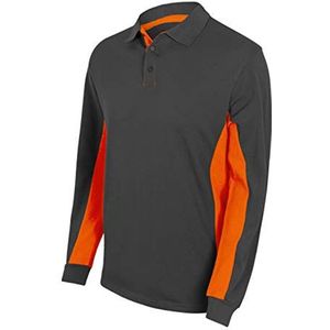 Velilla 105514; tweekleurig poloshirt met lange mouwen; grijs en oranje, maat XL