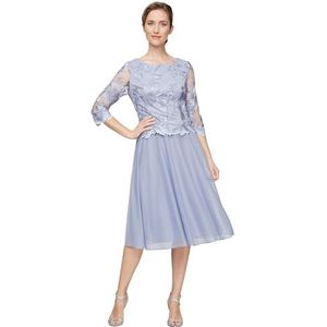 Alex Evenings Women's Tea Length Embroidered Bodice Mock Dress (Reg and Petite), Lavender, 16