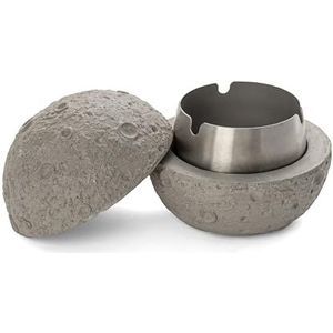 Fisura - Originele asbak met maanvorm. Moderne asbak met deksel. Grijze decoratieve asbak. Asbak van roestvrij staal en beton. Afmetingen: 10 cm x 10 cm