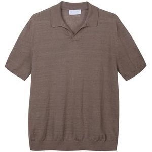 Diana Studio, Polo voor heren, 100% linnen, effen, gemaakt in Italië, Tabak, S
