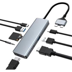 Tymyp 9-in-2 MacBook Pro dockingstation, MacBook Air Adapter USB C Hub, HDMI Dock Dongle met 100W PD, USB 3.0, SD/TF kaartlezer, 3,5 mm audio, drievoudig display voor MacBook Pro Air Mac