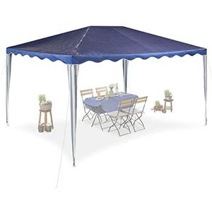 Relaxdays partytent, HBD: 2,5 x 3 x 4 m, PE en staal, waterdicht, steeksysteem, stevige feesttent, donkerblauw/wit