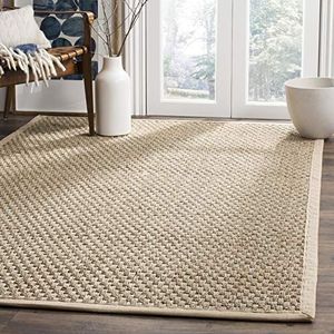 SAFAVIEH Natuurlijke vezelcollectie vloerkleed - 15 cm x 20 cm, natuurlijk en beige, rand basketweave zeegras ontwerp, onderhoudsvriendelijk, ideaal voor gebieden met veel verkeer in woonkamer,