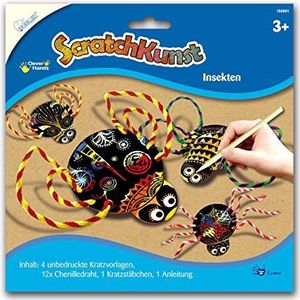 MAMMUT 158001 Krabafbeeldingen ScratchKunst, motieven insecten, complete set met 4 krabsjablonen, chenilledraad, krabstaafjes en handleiding (mogelijk niet beschikbaar in het Nederlands), schraper,