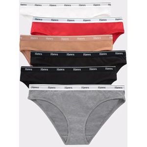 Hanes Hipster Slipje voor dames (Pack van 6), Shelton Red, Star Print, Concrete Pe Heather, Zwart, Diepe Gloed, Zwart, M