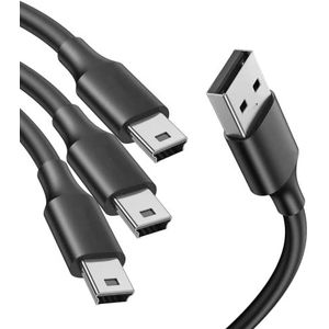 Adapterkabel USB 2.0 stekker naar stekker Mini B - 1 m, 5-polige aansluiting voor GoPro 4, PS3-controller, 3 stuks