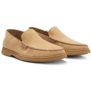 BOSS Sienne mocc mocassins voor heren van nubuckleer met logo in reliëf en bladinzet, maat, beige, 45 EU