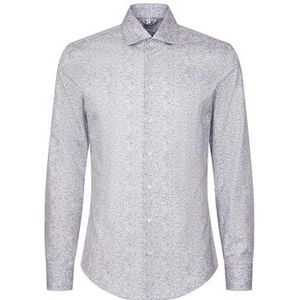 Seidensticker - Businessoverhemd - Middenblauw - Shaped 1/1 Kentkraag Gebloemd