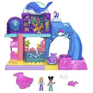 Polly Pocket Pollyville HKW15 Aquariumset met Shani, met twee poppen, kleine auto en 11 accessoires, waaronder 8 zeedieren, speelgoed voor kinderen, vanaf 3 jaar