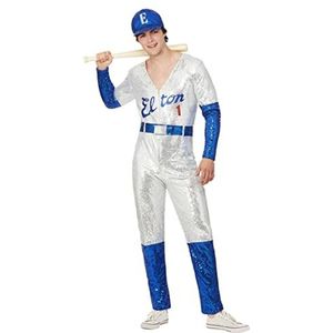 Smiffys Officieel gelicentieerd Elton John Deluxe Sequin Baseball kostuum, zilver en blauw, S - maat 34""-36