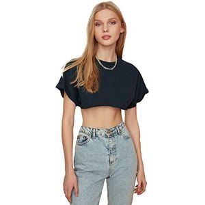 Trendyol Dames Navy Blue Crap gebreid T-shirt, extra klein