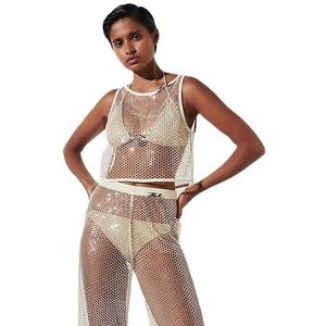 Karl DNA Sequin mesh top, beige/goud, XL