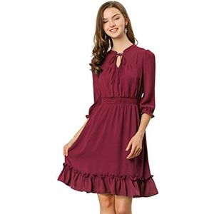 Allegra K Women's Casual Dresses 3/4 Sleeve Summer Boho Chiffon Wedding Guest Dress Small Burgundy