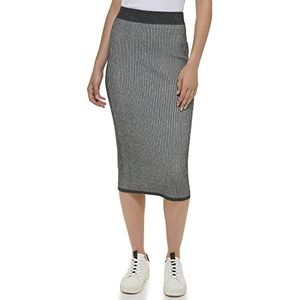 DKNY Dames Pull On Rib-Knit Midi Skirt, zwart/wit, XXS, zwart/wit, XXS