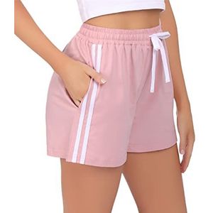 Sykooria Shorts sportshorts strepen joggingbroek zomer dames trainingsbroek korte broek, roze, XXL