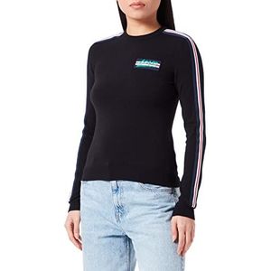 Love Moschino Dames Slim Fit Lange Mouwen Ronde Hals met Striped Tape Op Mouwen en Patch Sweater Sweater, Zwart, 42