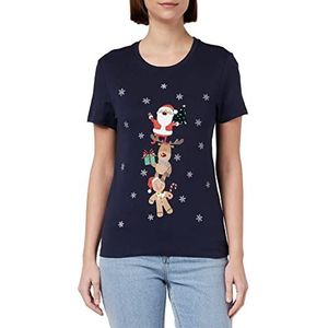 ONLY Dames ONLXMAS YRSA Christmas REG S/S TOP JRS Shirt, Night Sky/Print: Friends, M (4-pack)