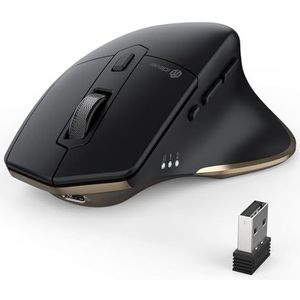 iClever Ergonomische Bluetooth muis, dual mode Bluetooth + 2.4G draadloze muis, stil werken, oplaadbaar, tussen 3 apparaten wisselen, 7 knoppen met 5 aanpasbare dpi voor pc, laptop, tablet en MacBook