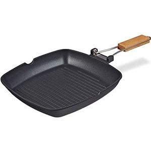 Relaxdays grillpan inductie - vierkant - grillplaat - braadpan met steel - antiaanbak pan