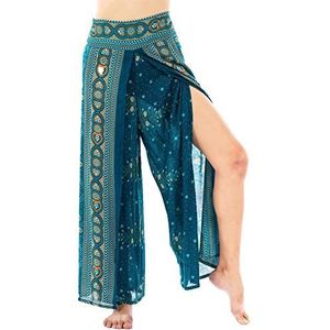 Lofbaz Slit Leg Palazzo voor vrouwen meisjes moederschap vrouwen flowy yoga broek, Pauw 1 blauwgroen, XL