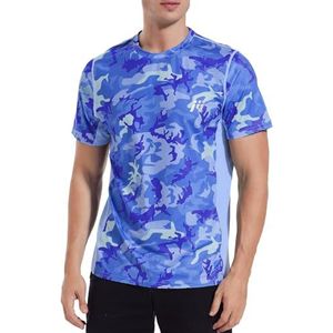 MEETWEE Rash Guards Sport-T-shirt voor heren, korte mouwen, uv-bescherming, uv-bescherming, UPF 50+, donkerblauw camouflage, XL