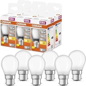 OSRAM LED STAR KLASSISK P60 LED-lampe til B22D-base, drop-form, GL FR, 806 Lumen, Warm White (2700K), udskiftning til konventionelle 60W pærer, ikke dæmpbar, 6-pack