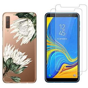 Novago Compatibel met Samsung Galaxy A7 2018 A750 (3-in-1) beschermhoes, zacht, transparant, schokbestendig + 2 displaybeschermfolies van gehard glas, bestand tegen explosie (Protea)