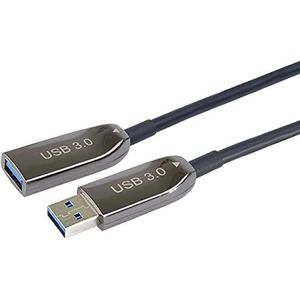 PremiumCord USB 3.0 optische verlengkabel 50 m (AOC), glasvezelkabel, datakabel SuperSpeed tot 5 Gbit/s, oplaadkabel, USB 3.0 type A aansluiting op stekker, 9Pin, kleur zwart, lengte 50 m