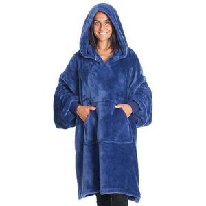 Kanguru Kangurone Fluffi Midnight Hoodie Fleece deken sweatshirt, Fluffy Oversized Draagbare Deken met bonteffect, Blauw, voor volwassenen mannen vrouwen tieners maat 95x95cm