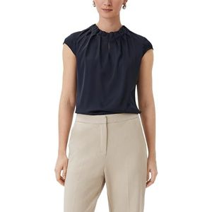 Blauw - Blouse - Ronde Hals - Met Ruches - Zonder Capuchon