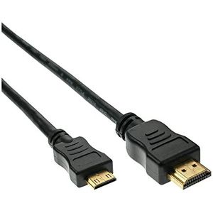 InLine 17454P HDMI mini-kabel, High Speed HDMI-kabel, stekker A naar C, verg. contacten, zwart, 0,5m