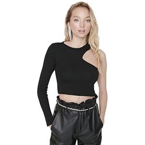 Trendyol Vrouwen vrouw slanke Bodycon asymmetrische kraag geweven blouse shirt, zwart, S, Zwart, S