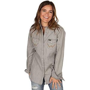 Wrangler Western Snap werkhemd met lange mouwen voor dames, Grijs, L