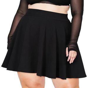 Moon Wood Dames Rok Korte Basis Minirok met Elastische Hoge Taille Plissé Elegante Pull On Skirts Grote Maten Zwart 4XL