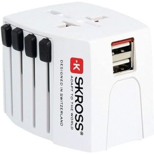 SKROSS I 1.302963 I MUV USB I Universele reisadapter + 2 USB-aansluitingen I Spanning en vermogen 100V – 250W / 250V – 625W - Bescherming tegen elektrische schokken