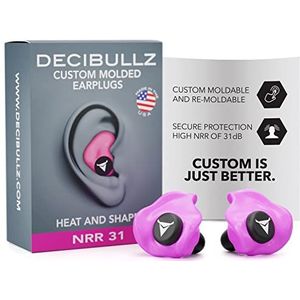 Decibullz | Custom Molded Earplugs, Comfortabele Gehoorbescherming, 31dB Demping | Slaap, Concert, Werk, Sport | 3 maten van oordopjes, opbergetui | made in USA - Pink