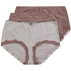 Ulla Popken, dames, grote maten, 3 stuks, hipster gestippeld en gestreept, bruin, 54/56