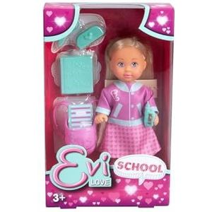 Simba 105733711 Evi Love School, speelpop met coole college jas en rugzak met schoolaccessoires, 12 cm, vanaf 3 jaar