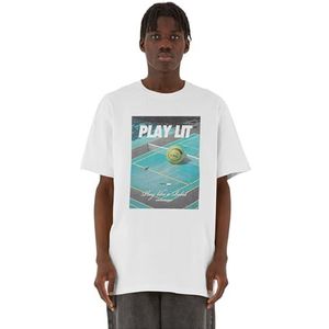 Mister Tee Heren T-shirt PlayLit Heavy Oversize Tee, Print T-shirt voor Mannen, Graphic T-Shirt, Streetwear, wit, L