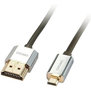 LINDY 41678 - HDMI-kabel naar type mini-HDMI A/D 2 meter CROMO Slimline High Speed, 4K @60Hz HDMI 2.0 18G 3D 1080p HDCP 2.2 ARC CEC, ATC-getest, compatibel met tv, monitor, tablet, camera