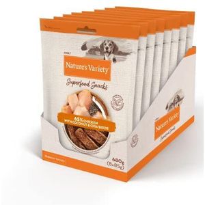 Nature's Variety Superfoods - Snacks voor volwassen honden met kip, met kokos en chiazaad. 85g x 8