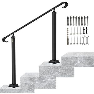 VEVOR Smeedijzeren leuning, geschikt voor 2 of 3 stappen outdoor trapleuning, verstelbare veranda handrail, zwarte trapleuningen voor betonnen treden of houten trap met installatieset, Zwart