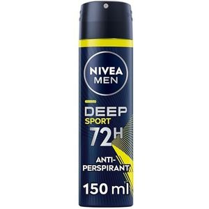 NIVEA MEN Deep Sport Deospray 150 ml, Deodorant für Herren, angereichert mit Aktivkohle für 72h Schutz, Deodorant Antitranspirant Spray für Sport