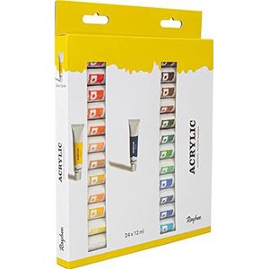 Rayher Hobby 38926000 acrylverfset, 24 kleuren, per tube 12 ml, ideaal voor spieraam, papier, karton, schilderkarton, papiermaché, hout, steen, beton, voor beginners en professionele kunstenaars