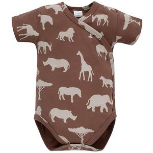 Pinokio Wikkelbody met korte mouwen, safari, 100% katoen, bruin, Afrikamapatroon, jongens 50-74 (50), bruin safari, 50 cm