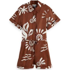 Scotch & Soda Linnen Utility Playsuit, Inky Sun Brown 246, 42