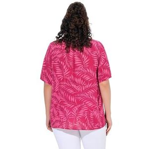 Ulla Popken Damesblouse met palmprint, Donkere framboos, 42-44