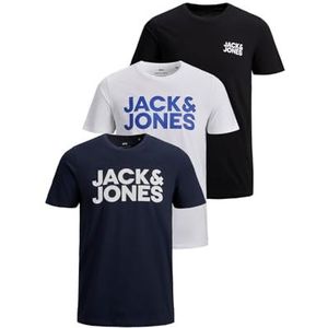 JACK & JONES Heren-T-shirt 3-pack klassieke logoprint, zwart, XS
