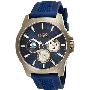 HUGO analoog multifunctioneel kwartshorloge voor heren met blauwe siliconen armband - 1530130
